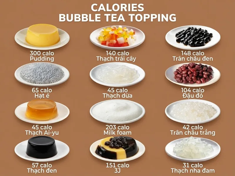 Trân châu và topping làm tăng đáng kể tổng calo.